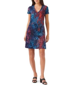 Karen Kane Tie Dye Burnout A-Line Dress - Blue