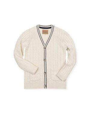 Hope & Henry Kids' Organic Cable Cardigan Sweater With Tipping - Natural