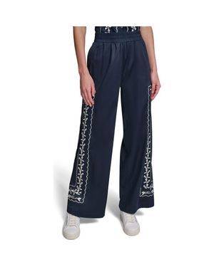 KARL LAGERFELD Embroidered Wide Leg Pants - Blue
