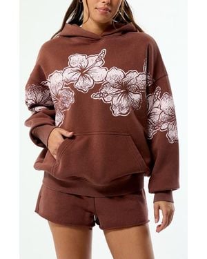 PacSun Hibiscus Print Cotton Blend Hoodie - Red