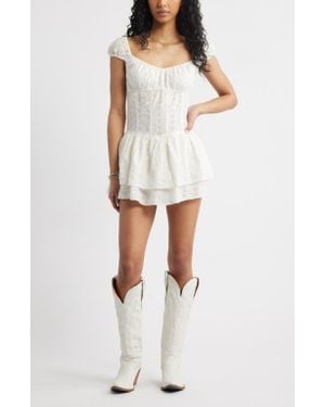 BP. Eyelet Layered Ruffle Romper - White