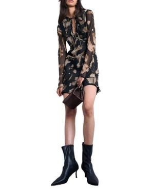 TOPSHOP Abstract Print Long Sleeve Chiffon Minidress - Black