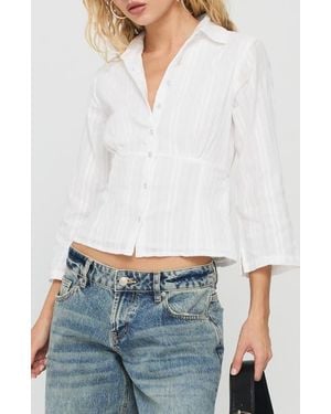 Princess Polly Taelynn Textured Crop Organic Cotton Button-Up Shirt - White
