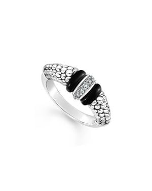 Lagos Caviar Diamond Small Link Ring - Black