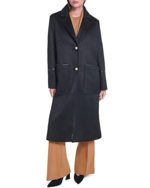 KARL LAGERFELD Single Breasted Coat With Faux Leather Trim - Blue