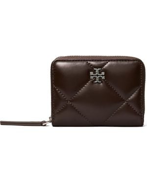 Tory Burch Kira Pavé Diamond Quilted Leather Zip Card Case - Brown