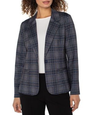 Liverpool Los Angeles Fitted One-Button Plaid Blazer - Black