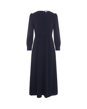 Milano Italy Linen Look Smocked Waist Faux Button Midi Dress - Blue