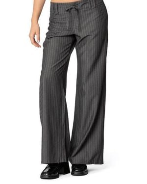 Edikted Mayla Pinstripe Drawstring Wide Leg Pants - Gray