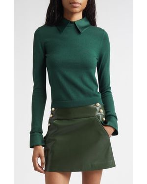 Alice + Olivia Porla Satin Trim Stretch Wool Sweater - Green