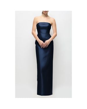 Alfred Sung Eliza Bow Back Strapless Satin Column Gown - Blue