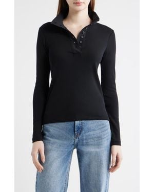 Mavi Half Button Turtleneck Cotton Top - Black