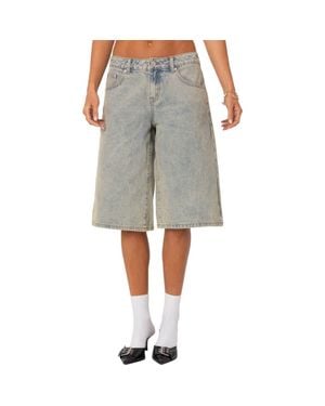 Edikted Xtra Long Acid Wash Nonstretch Denim Bermuda Shorts - Gray