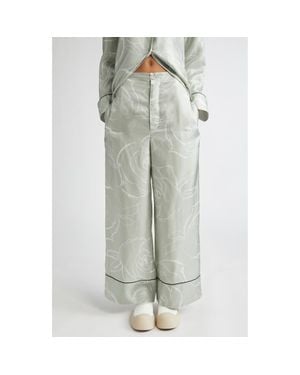Marni Rose Print Silk Pajama Pants - Gray