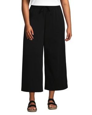 Lands' End Plus Size Sport Knit Elastic Waist Wide Leg Crop Pants - Black