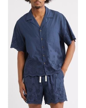 RIZORT Banks Eyelet Embroidery Camp Shirt - Blue