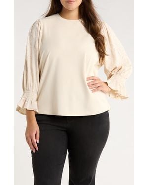 Wit & Wisdom Mixed Media Smocked Sleeve Top - Natural