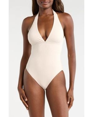 Sanctuary Halter Rib One-Piece Swimsuit - White