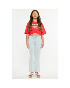 Kancan Normani High Rise Cargo Flare Jeans - Red