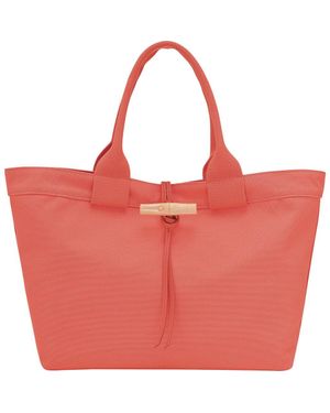 Longchamp Large Le Roseau Toile Cotton Canvas Tote - Red