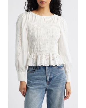 Rails Tabi Eyelet Embroidered Smocked Cotton Top - White