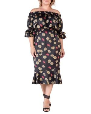Standards & Practices Floral Off The Shoulder Midi Dress - Black