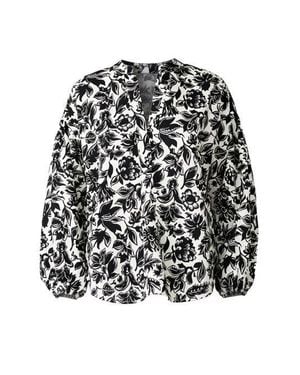 Callas Milano Keaton Shirt With Lantern Sleeves Floral - Black