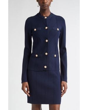 St. John Moving Ribs Pointelle Knit Jacket - Blue