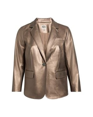 Anne Klein Metallic Faux Leather One-Button Blazer - Brown
