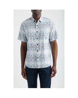 Pendleton Dawson Print Short Sleeve Linen Blend Button-Up Shirt - Blue