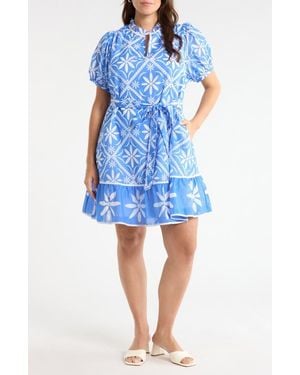 Sugarlips Alexie Floral Print Tie Waist Dress - Blue