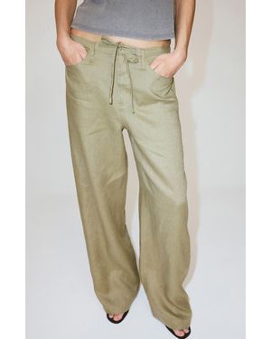 Mango Bow Linen Pants - Natural