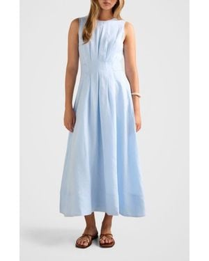 EVER NEW Rosie Tuck Detail Sleeveless Linen Dress - Blue