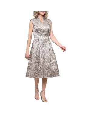 Alex Evenings Metallic Jacquard Midi Cocktail Dress - Gray