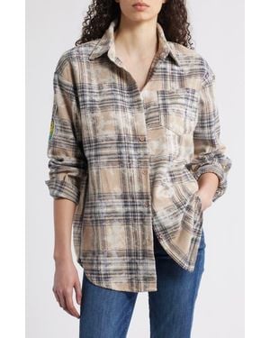 NIKKI LUND Joan Faded Plaid Button-Up Shirt - Gray