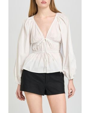 Wayf Jess Drawstring Stretch Cotton Poplin Top - White