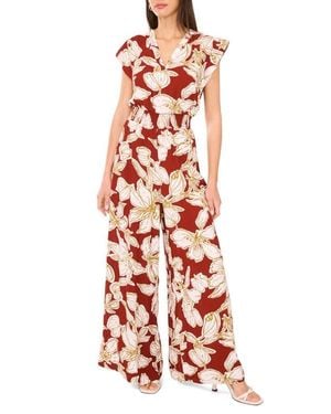 Vince Camuto Floral Flutter Sleeve Jumpsuit - White