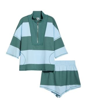 Free People Retro Rugby Half Zip Top & Shorts Set - Green