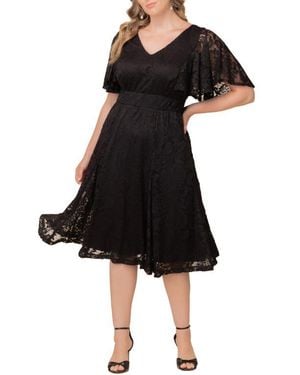 Kiyonna Camille Lace Midi Cocktail Dress - Black