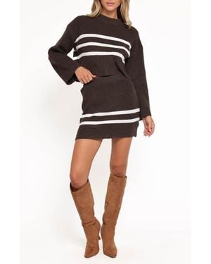 Petal & Pup Sara Stripe Rib Crop Sweater & Miniskirt Set - Black