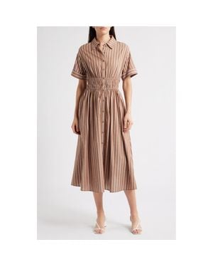 En Saison Stripe Cotton Midi Shirtdress - Brown