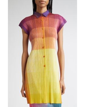 Pleats Please Issey Miyake Photon Print Pleated Shirtdress - Orange