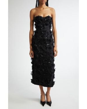Michael Kors Floral Strapless Silk & Wool Dress - Black