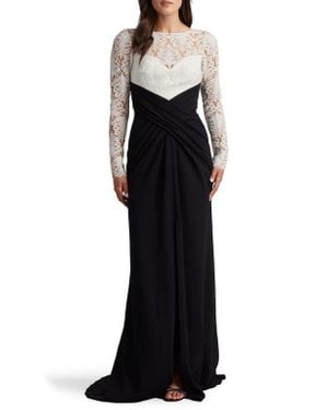 Tadashi Shoji Corded Lace & Crepe Long Sleeve Gown - Black