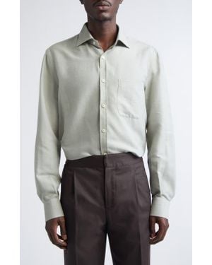 Isaia Cotton & Silk Button-Up Shirt - Gray
