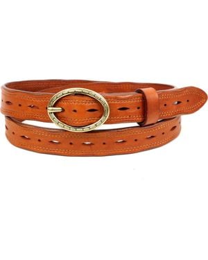 Old Trend Vintage Genuine Leather Perforated Classic Detail Belt - Orange