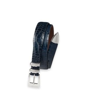 Paul Fredrick Crocodile Embossed With Metal Keeper & Tip Belt - Blue
