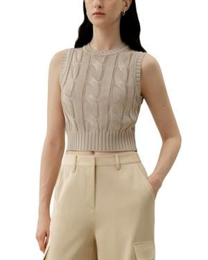 LILYSILK Cable Knit Tussah Silk Cropped Top - Natural
