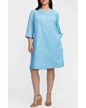 Foxcroft Vena Geo Lattice Print Cotton Shift Dress - Blue