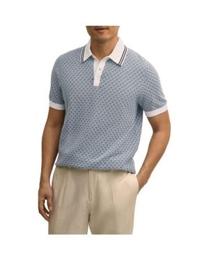 Brooks Brothers Geometric Textured Cotton Polo Sweater - Blue